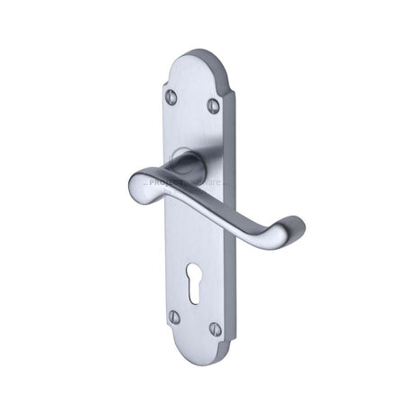 This is an image of a Project Hardware - Door Handle Lever Lock Milton Design Satin Chrome Finish, pr500-sc that is available to order from T.H Wiggans Ironmongery in Kendal.