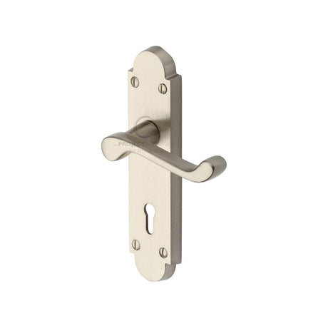 This is an image of a Project Hardware - Door Handle Lever Lock Milton Design Satin Nickel Finish, pr500-sn that is available to order from T.H Wiggans Ironmongery in Kendal.