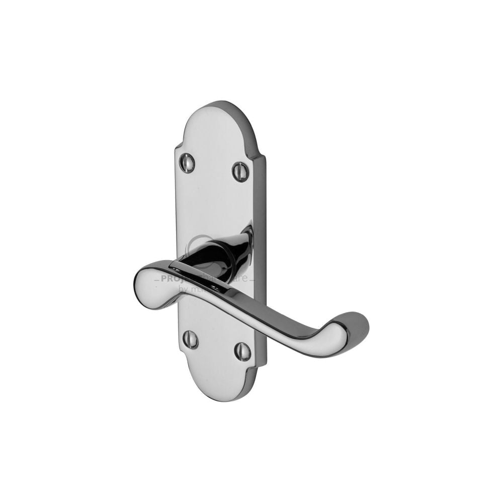 This is an image of a Project Hardware - Door Handle Lever Latch Milton Short Design Polished Chrome Finis, pr505-pc that is available to order from T.H Wiggans Ironmongery in Kendal.