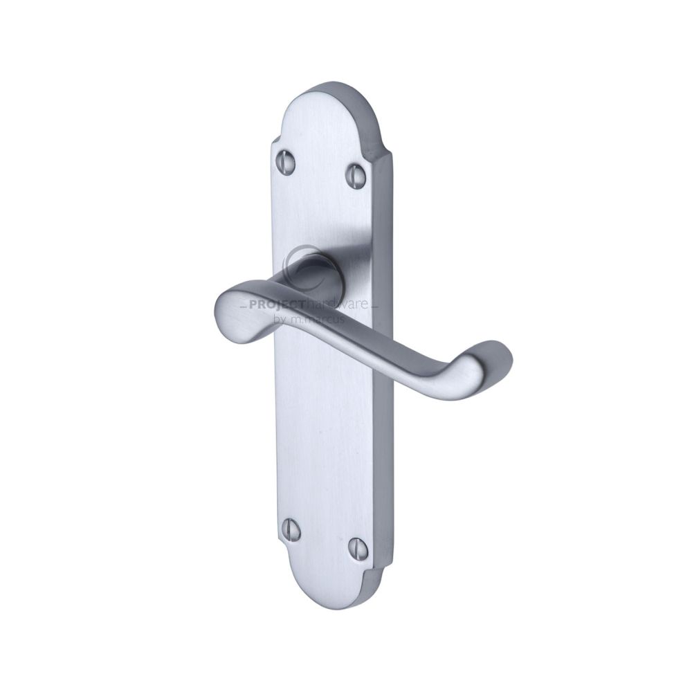 This is an image of a Project Hardware - Door Handle Lever Latch Milton Design Satin Chrome Finish, pr510-sc that is available to order from T.H Wiggans Ironmongery in Kendal.