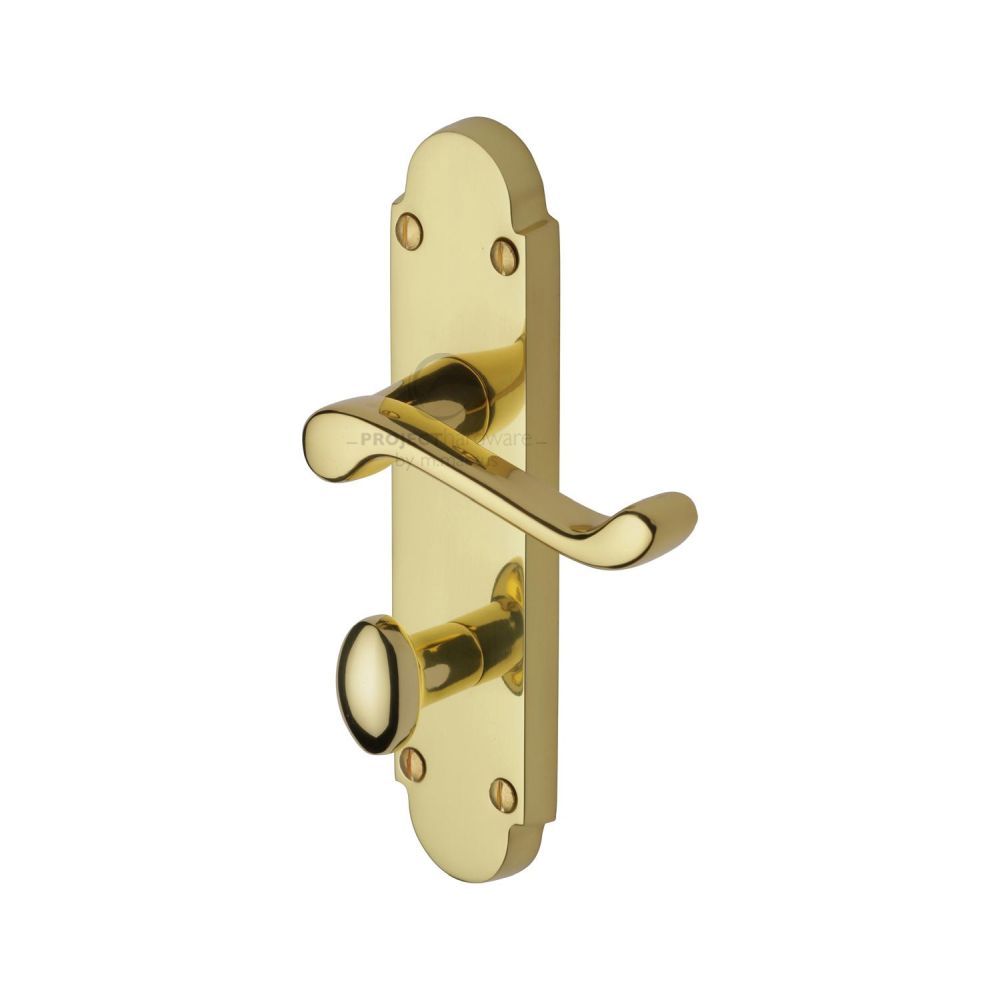 This is an image of a Project Hardware - Door Handle for Bathroom Milton Design Polished Brass Finish, pr520-pb that is available to order from T.H Wiggans Ironmongery in Kendal.