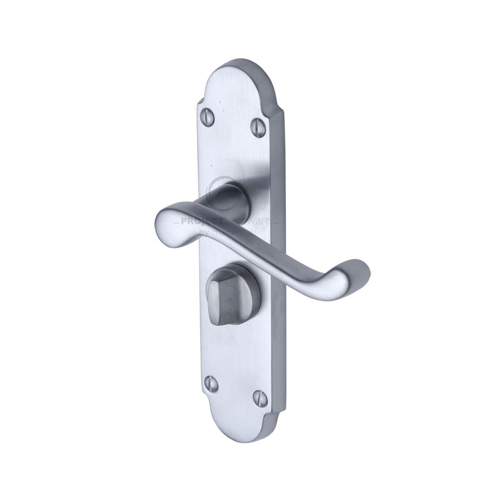 This is an image of a Project Hardware - Door Handle for Privacy Set Milton Short Design Satin Chrome F, pr525-sc that is available to order from T.H Wiggans Ironmongery in Kendal.