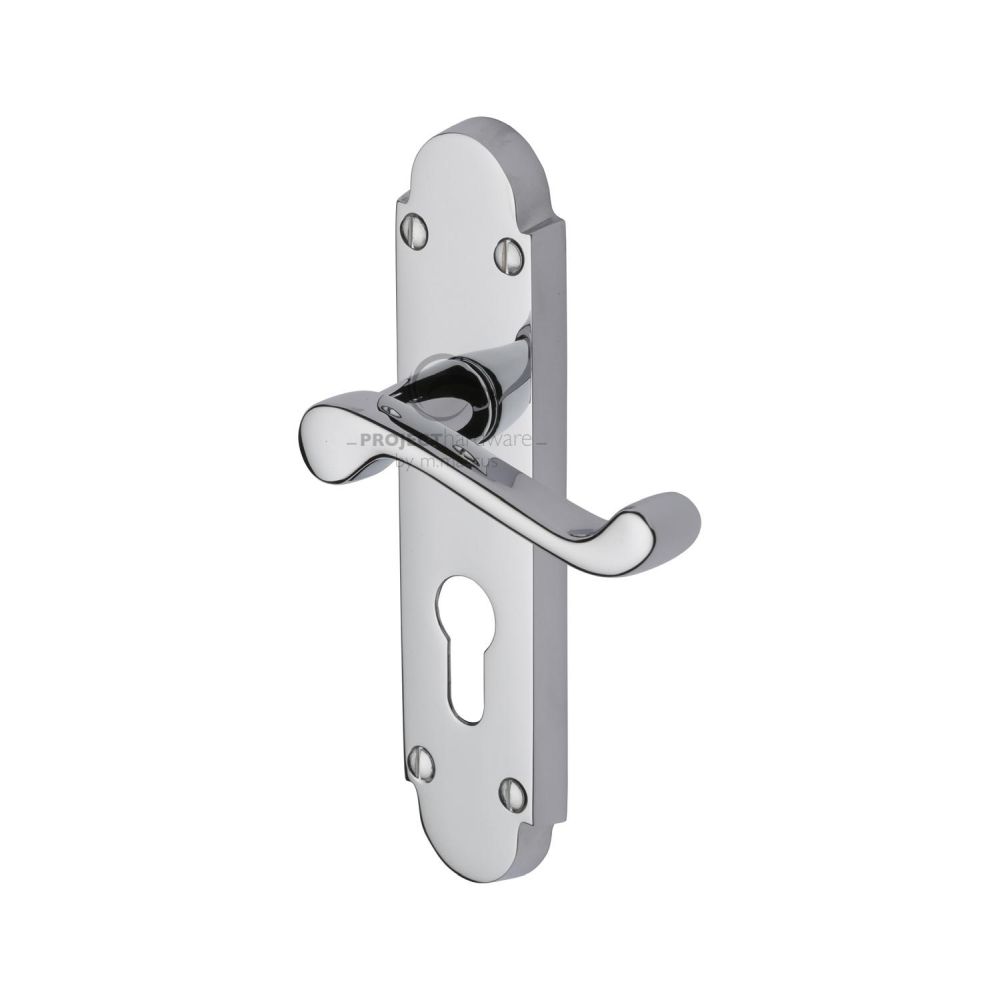 This is an image of a Project Hardware - Door Handle for Euro Profile Plate Milton Design Polished Chrome, pr548-pc that is available to order from T.H Wiggans Ironmongery in Kendal.