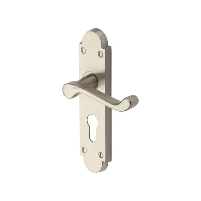 This is an image of a Project Hardware - Door Handle for Euro Profile Plate Milton Design Satin Nickel, pr548-sn that is available to order from T.H Wiggans Ironmongery in Kendal.