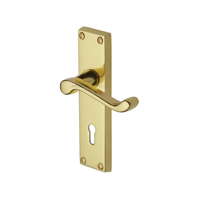 This is an image of a Project Hardware - Door Handle Lever Lock Malvern Design Polished Brass Finish, pr600-pb that is available to order from T.H Wiggans Ironmongery in Kendal.