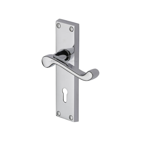 This is an image of a Project Hardware - Door Handle Lever Lock Malvern Design Polished Chrome Finish, pr600-pc that is available to order from T.H Wiggans Ironmongery in Kendal.
