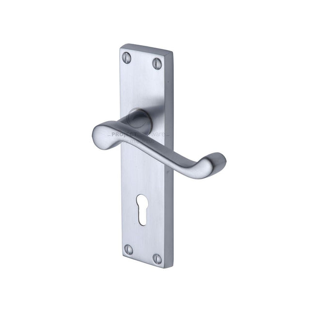 This is an image of a Project Hardware - Door Handle Lever Lock Malvern Design Satin Chrome Finish, pr600-sc that is available to order from T.H Wiggans Ironmongery in Kendal.