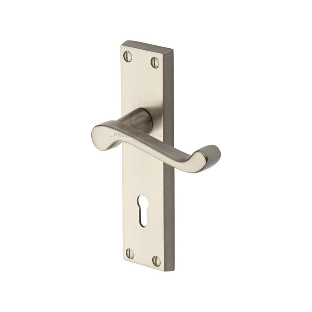 This is an image of a Project Hardware - Door Handle Lever Lock Malvern Design Satin Nickel Finish, pr600-sn that is available to order from T.H Wiggans Ironmongery in Kendal.