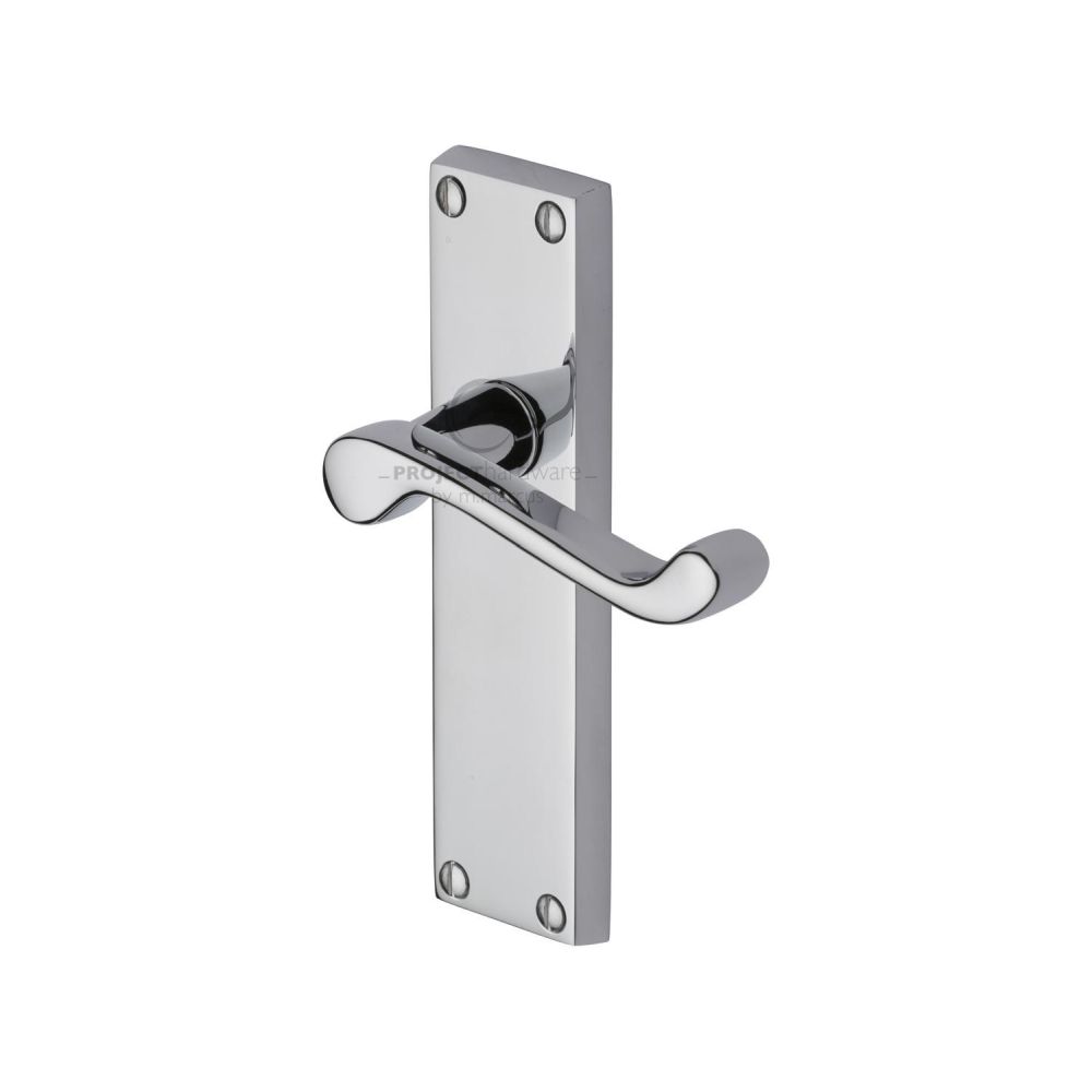 This is an image of a Project Hardware - Door Handle Lever Latch Malvern Design Polished Chrome Finish, pr605-pc that is available to order from T.H Wiggans Ironmongery in Kendal.