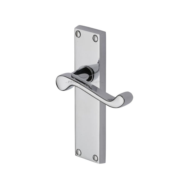 This is an image of a Project Hardware - Door Handle Lever Latch Malvern Design Polished Chrome Finish, pr605-pc that is available to order from T.H Wiggans Ironmongery in Kendal.