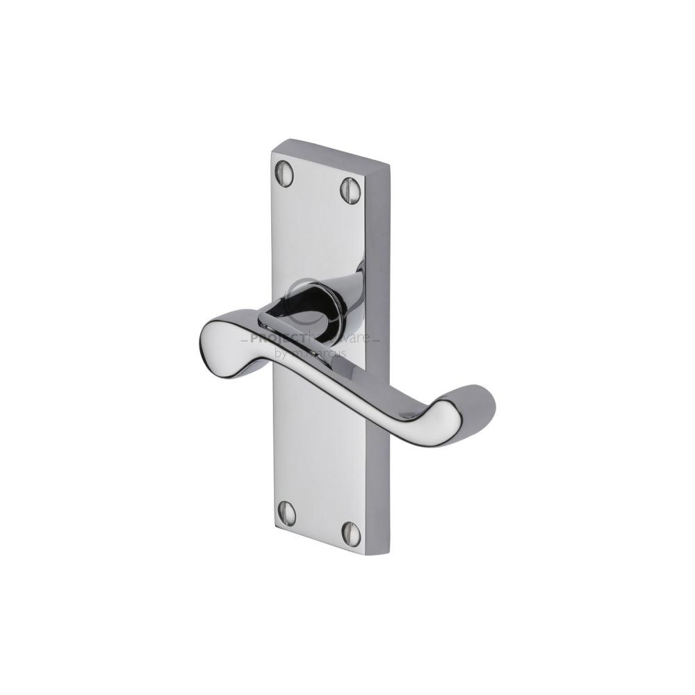 This is an image of a Project Hardware - Door Handle Lever Latch Malvern Short Design Polished Chrome Fini, pr610-pc that is available to order from T.H Wiggans Ironmongery in Kendal.