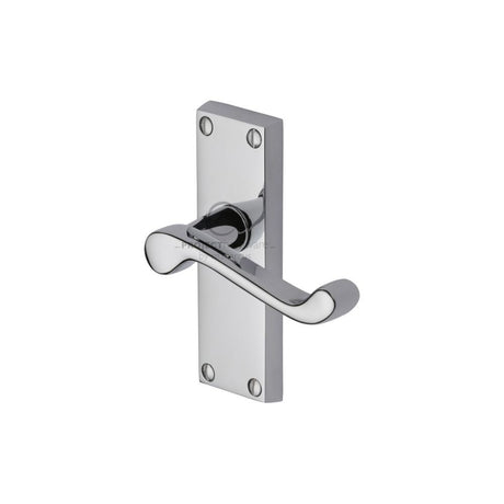 This is an image of a Project Hardware - Door Handle Lever Latch Malvern Short Design Polished Chrome Fini, pr610-pc that is available to order from T.H Wiggans Ironmongery in Kendal.