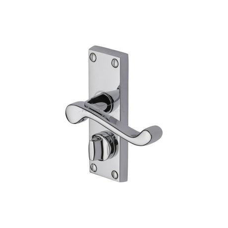 This is an image of a Project Hardware - Door Handle for Privacy Set Malvern Short Design Polished Chrome, pr625-pc that is available to order from T.H Wiggans Ironmongery in Kendal.
