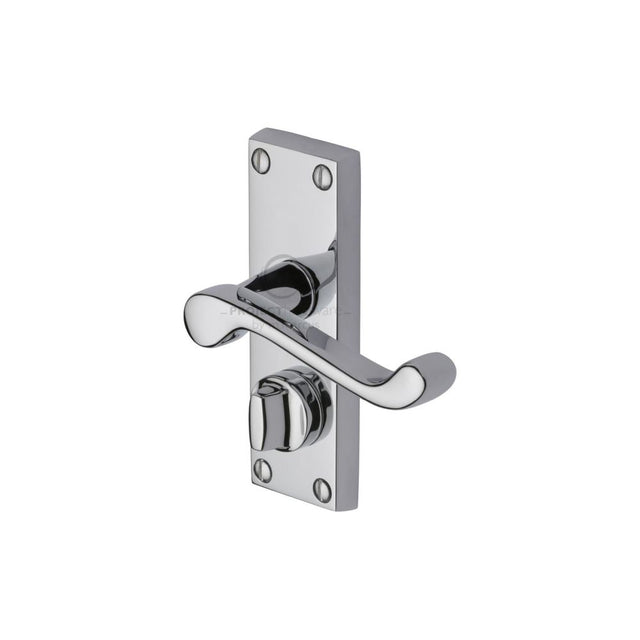 This is an image of a Project Hardware - Door Handle for Privacy Set Malvern Short Design Polished Chrome, pr625-pc that is available to order from T.H Wiggans Ironmongery in Kendal.