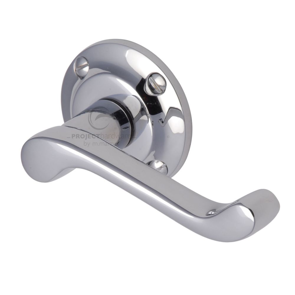 This is an image of a Project Hardware - Door Handle Lever Latch on Round Rose Malvern Design Polished Chr, pr630-pc that is available to order from T.H Wiggans Ironmongery in Kendal.
