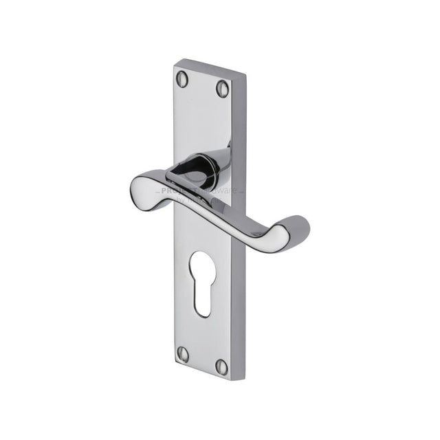This is an image of a Project Hardware - Door Handle for Euro Profile Plate Malvern Design Polished Chrome, pr648-pc that is available to order from T.H Wiggans Ironmongery in Kendal.