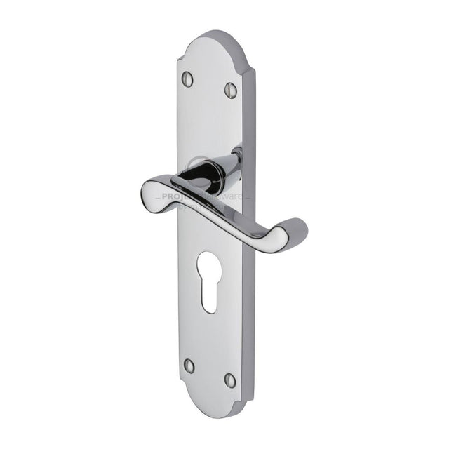 This is an image of a Project Hardware - Door Handle for Euro Profile Plate Kensington Design Polished Chr, pr7048-pc that is available to order from T.H Wiggans Ironmongery in Kendal.