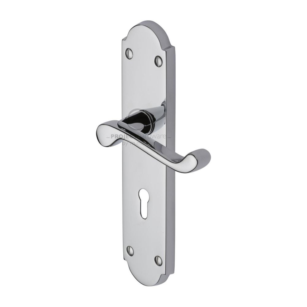 This is an image of a Project Hardware - Door Handle Lever Lock Kensington Design Polished Chrome Finish, pr7082-pc that is available to order from T.H Wiggans Ironmongery in Kendal.