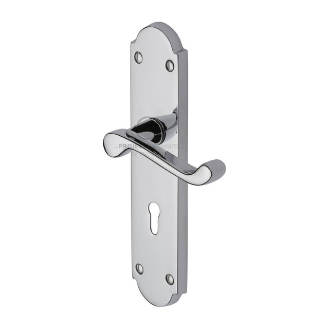 This is an image of a Project Hardware - Door Handle Lever Lock Kensington Design Polished Chrome Finish, pr7082-pc that is available to order from T.H Wiggans Ironmongery in Kendal.