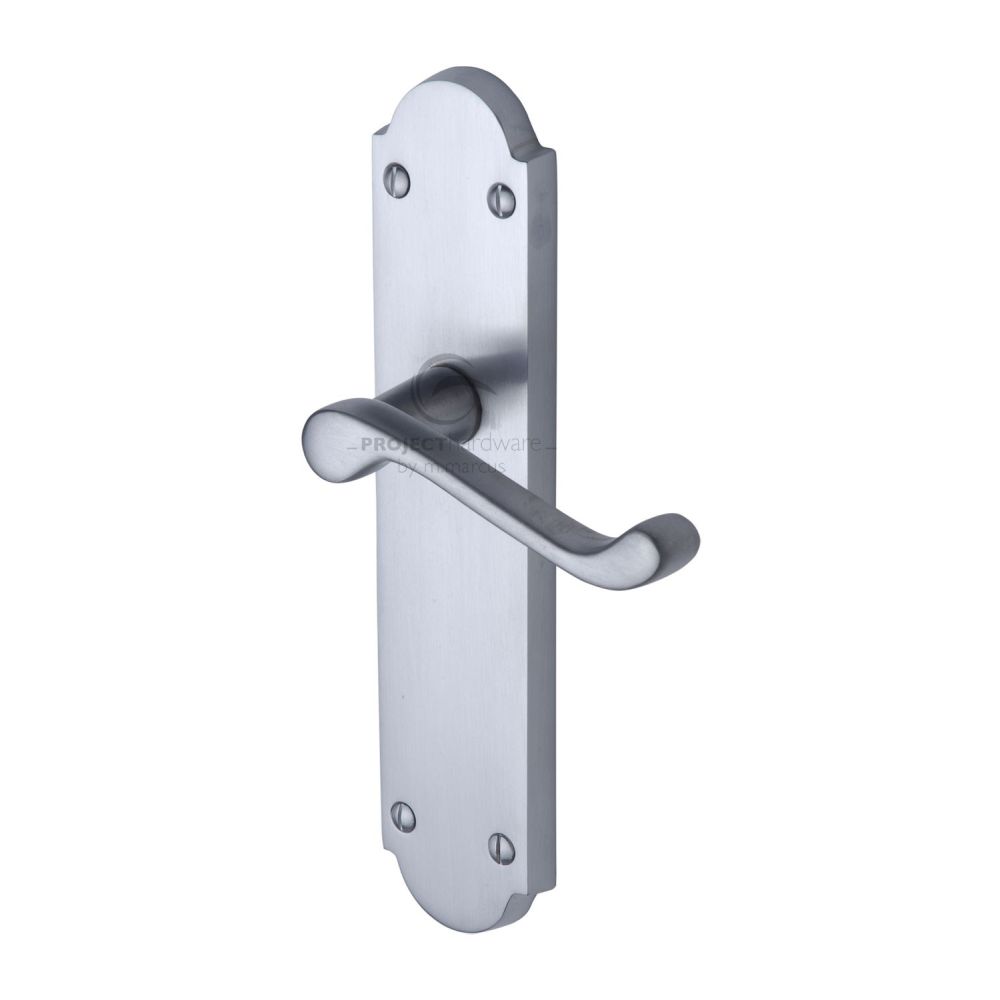 This is an image of a Project Hardware - Door Handle Lever Latch Kensington Design Satin Chrome Finish, pr7084-sc that is available to order from T.H Wiggans Ironmongery in Kendal.
