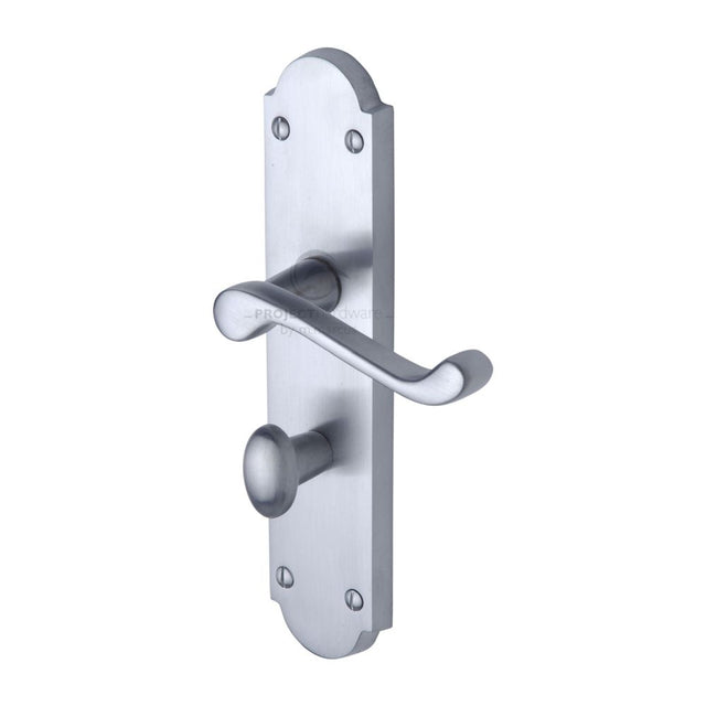 This is an image of a Project Hardware - Door Handle for Bathroom Kensington Design Satin Chrome Finish, pr7088-sc that is available to order from T.H Wiggans Ironmongery in Kendal.