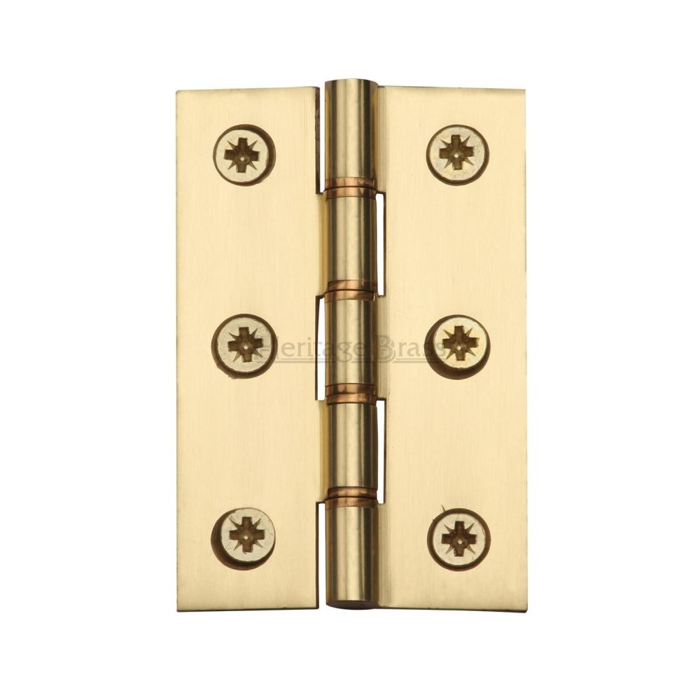 This is an image of a Heritage Brass - Hinge Brass with Phosphor Washers 3" x 2" Polished Brass Finish, pr88-400-pb that is available to order from T.H Wiggans Ironmongery in Kendal.