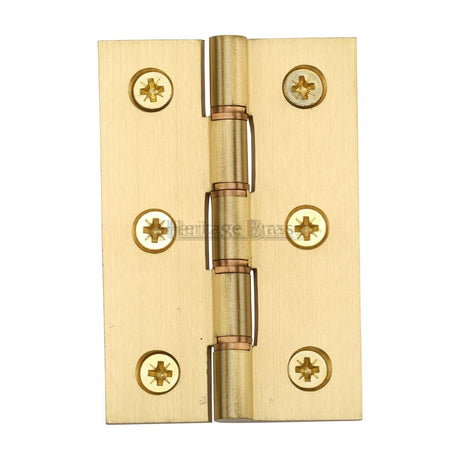 This is an image of a Heritage Brass - Hinge Brass with Phosphor Washers 3" x 2" Satin Brass Finish, pr88-400-sb that is available to order from T.H Wiggans Ironmongery in Kendal.