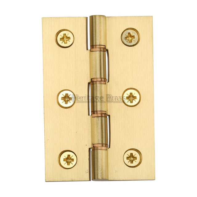 This is an image of a Heritage Brass - Hinge Brass with Phosphor Washers 3" x 2" Satin Brass Finish, pr88-400-sb that is available to order from T.H Wiggans Ironmongery in Kendal.