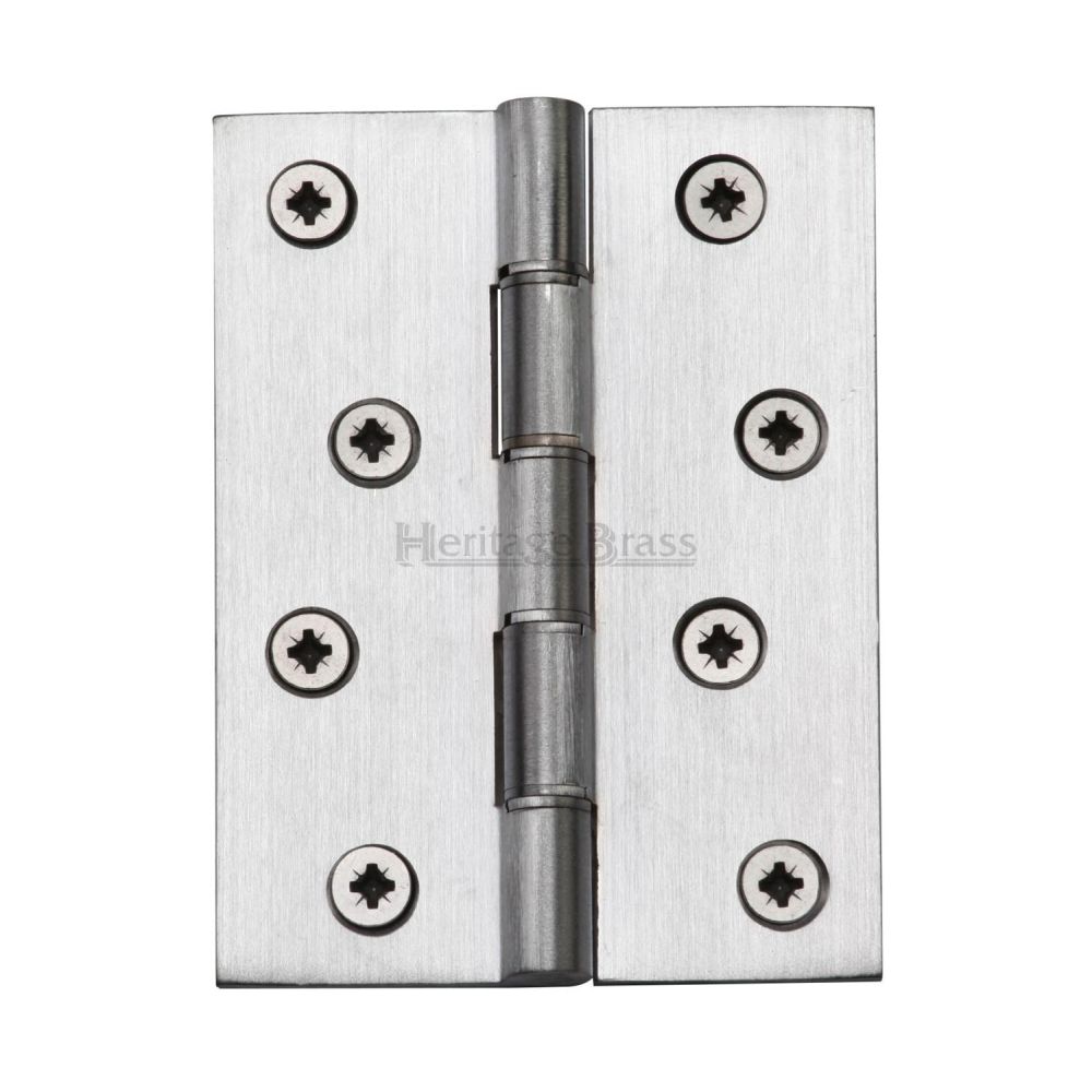 This is an image of a Heritage Brass - Hinge Brass with Phosphor Washers 4" x 3" Satin Chrome Finish, pr88-410-sc that is available to order from T.H Wiggans Ironmongery in Kendal.