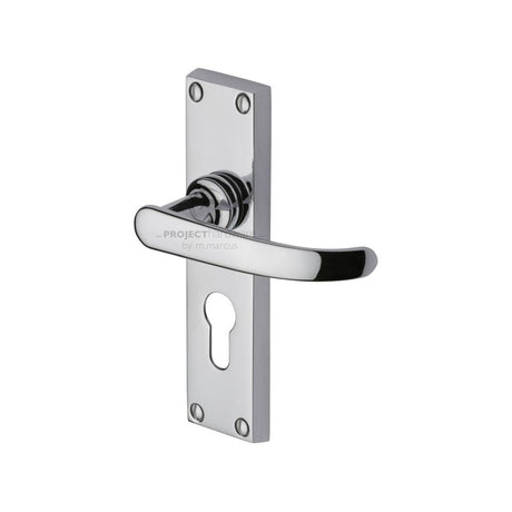 This is an image of a Project Hardware - Door Handle for Euro Profile Plate Avon Design Polished Chrome Fi, pr927-pc that is available to order from T.H Wiggans Ironmongery in Kendal.
