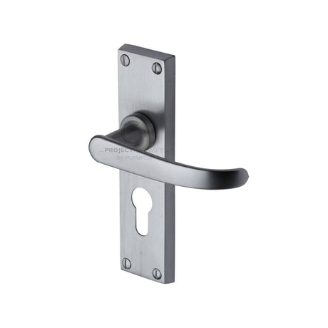 This is an image of a Project Hardware - Door Handle for Euro Profile Plate Avon Design Satin Chrome Fi, pr927-sc that is available to order from T.H Wiggans Ironmongery in Kendal.