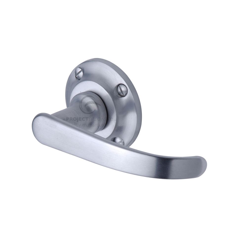 This is an image of a Project Hardware - Door Handle Lever Latch on Round Rose Avon Design Satin Chrome, pr930-sc that is available to order from T.H Wiggans Ironmongery in Kendal.