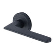 This is an image of a Heritage Brass - Door Handle Lever Latch on Round Rose Pyramid Design Matt Black, pyd3535-bkmt that is available to order from T.H Wiggans Ironmongery in Kendal.