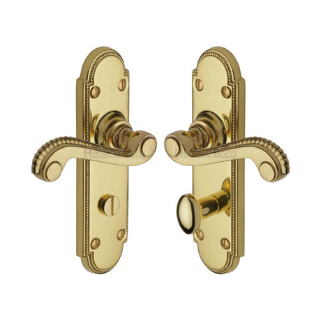This is an image of a Heritage Brass - Door Handle for Bathroom Adam Design Polished Brass Finish, r765-pb that is available to order from T.H Wiggans Ironmongery in Kendal.