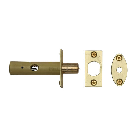 This is an image of a Heritage Brass - Rack Bolt without Turn Satin Brass Finish, rb7-sb that is available to order from T.H Wiggans Ironmongery in Kendal.