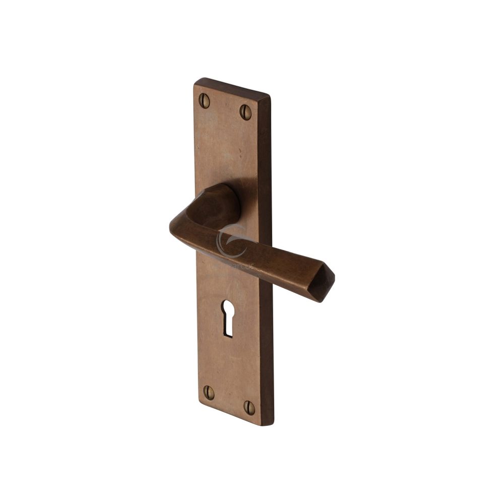 This is an image of a M.Marcus - Rustic Light Bronze Door Handle Lever Lock Bridgnorth Design**Discontinued**, rbl2500 that is available to order from T.H Wiggans Ironmongery in Kendal.