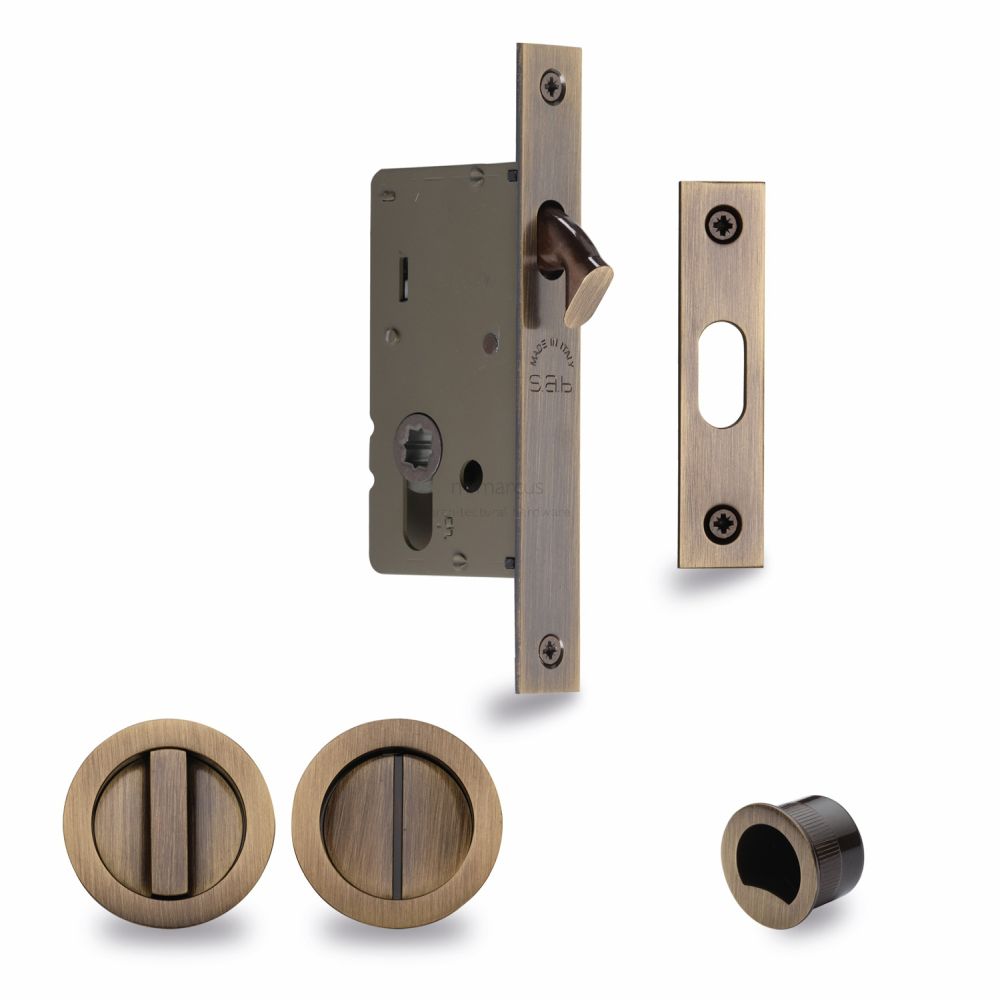 This is an image of a M.Marcus - SLD Lock C/W RD Privacy Turns 40mm Antique Brass, rd2308-40-at that is available to order from T.H Wiggans Ironmongery in Kendal.