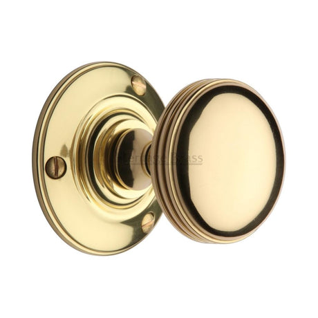 This is an image of a Heritage Brass - Mortice Knob on Rose Richmond Design Polished Brass Finish, rhm988-pb that is available to order from T.H Wiggans Ironmongery in Kendal.