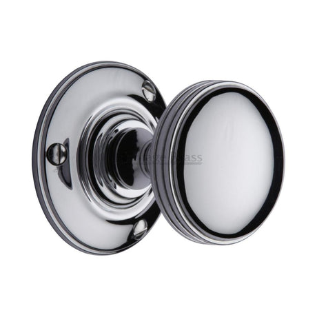 This is an image of a Heritage Brass - Mortice Knob on Rose Richmond Design Polished Chrome Finish, rhm988-pc that is available to order from T.H Wiggans Ironmongery in Kendal.