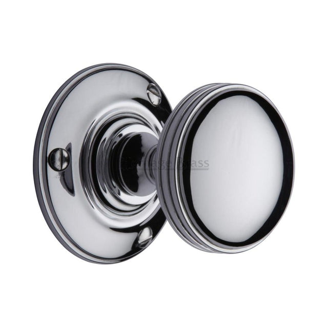 This is an image of a Heritage Brass - Mortice Knob on Rose Richmond Design Polished Chrome Finish, rhm988-pc that is available to order from T.H Wiggans Ironmongery in Kendal.