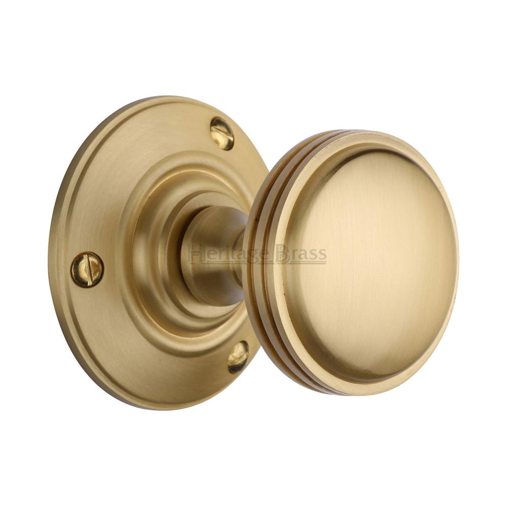 This is an image of a Heritage Brass - Mortice Knob on Rose Richmond Design Satin Brass Finish, rhm988-sb that is available to order from T.H Wiggans Ironmongery in Kendal.