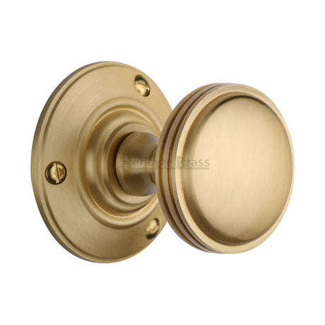This is an image of a Heritage Brass - Mortice Knob on Rose Richmond Design Satin Brass Finish, rhm988-sb that is available to order from T.H Wiggans Ironmongery in Kendal.