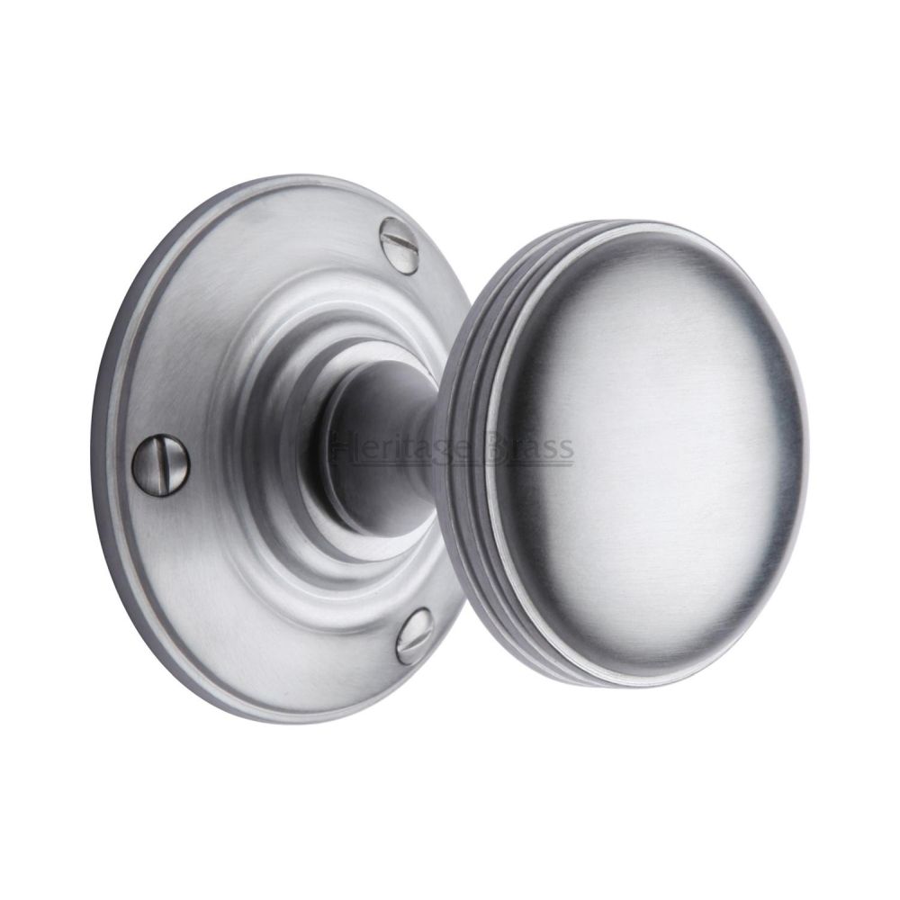 This is an image of a Heritage Brass - Mortice Knob on Rose Richmond Design Satin Chrome Finish, rhm988-sc that is available to order from T.H Wiggans Ironmongery in Kendal.