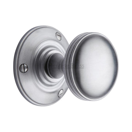 This is an image of a Heritage Brass - Mortice Knob on Rose Richmond Design Satin Chrome Finish, rhm988-sc that is available to order from T.H Wiggans Ironmongery in Kendal.