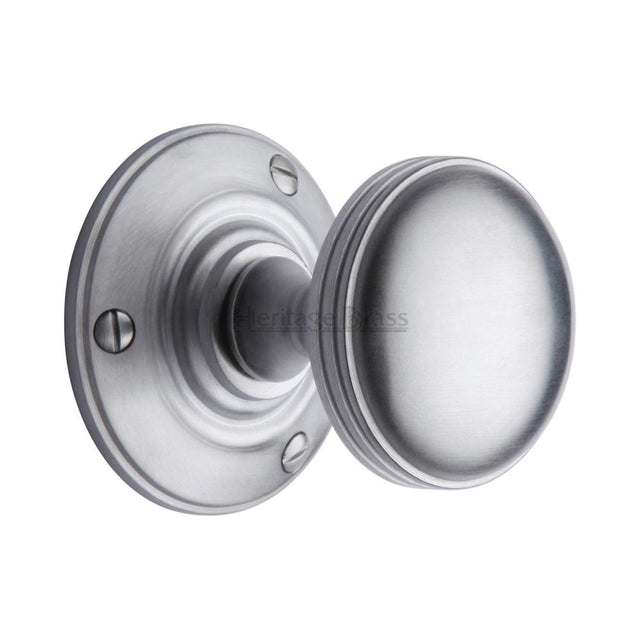 This is an image of a Heritage Brass - Mortice Knob on Rose Richmond Design Satin Chrome Finish, rhm988-sc that is available to order from T.H Wiggans Ironmongery in Kendal.