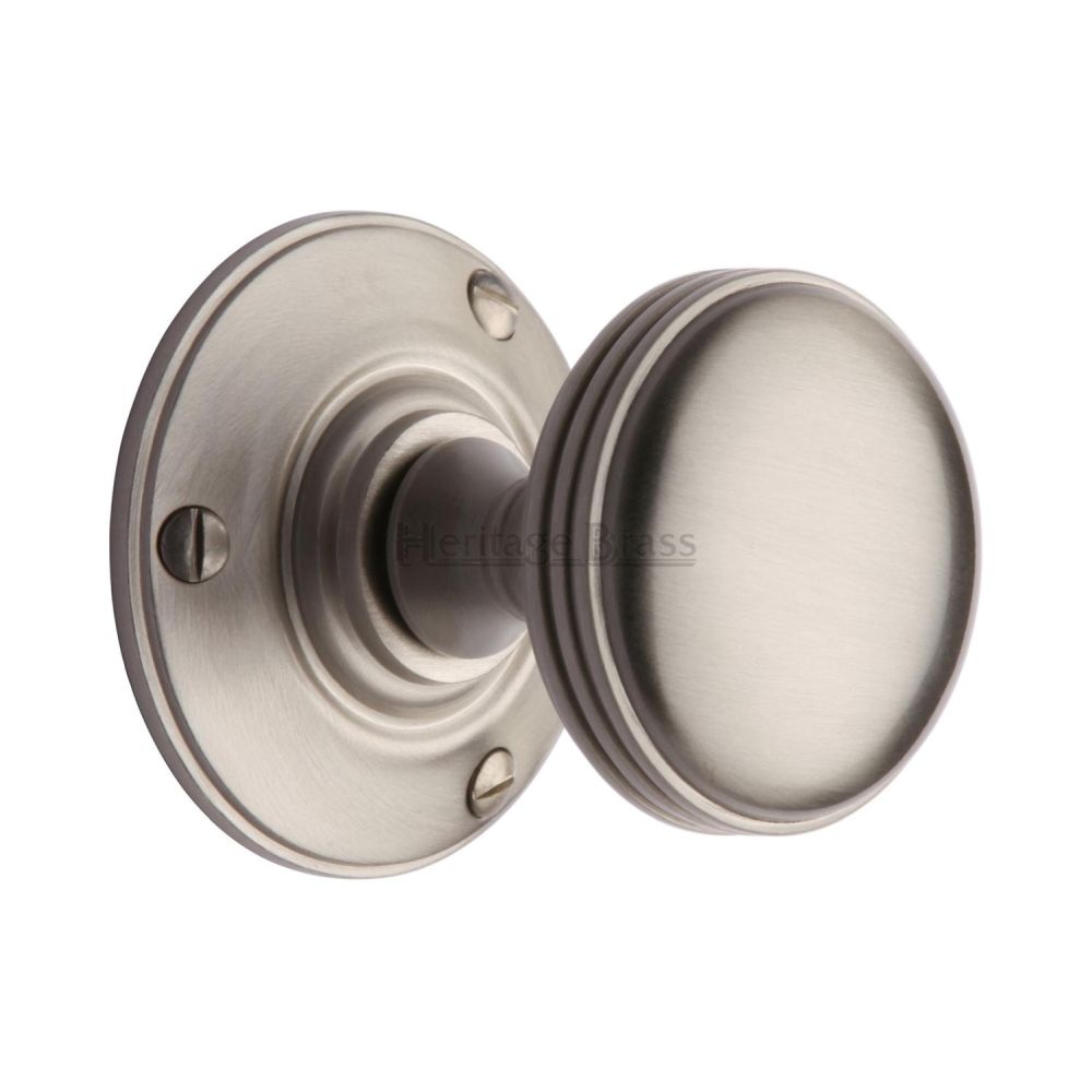 This is an image of a Heritage Brass - Mortice Knob on Rose Richmond Design Satin Nickel Finish, rhm988-sn that is available to order from T.H Wiggans Ironmongery in Kendal.