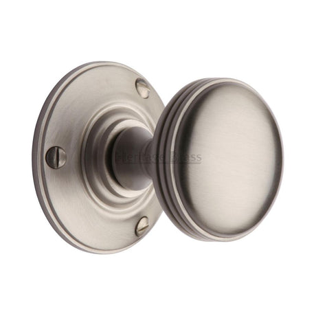 This is an image of a Heritage Brass - Mortice Knob on Rose Richmond Design Satin Nickel Finish, rhm988-sn that is available to order from T.H Wiggans Ironmongery in Kendal.