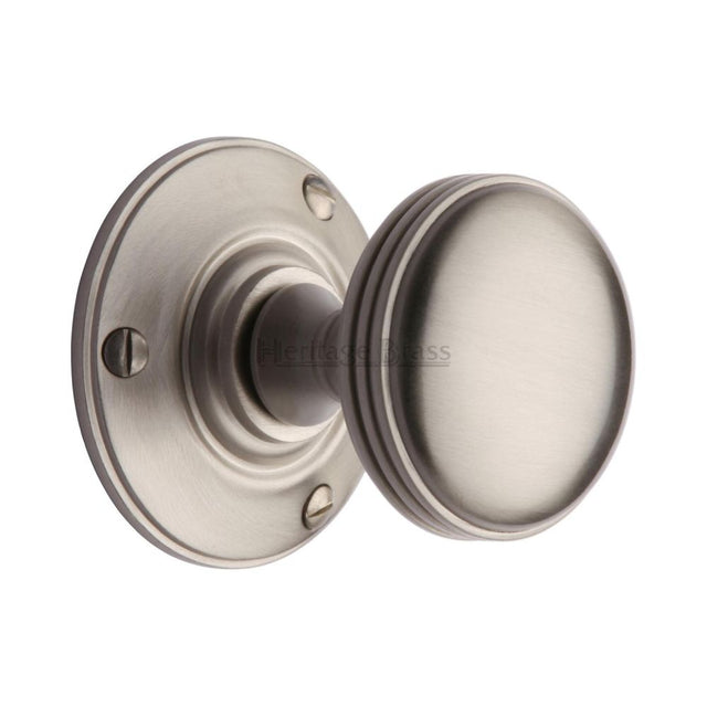 This is an image of a Heritage Brass - Mortice Knob on Rose Richmond Design Satin Nickel Finish, rhm988-sn that is available to order from T.H Wiggans Ironmongery in Kendal.