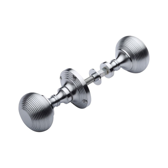 This is an image of a Heritage Brass - Reeded Rim Knob Satin Chrome Finish, rim-v971-sc that is available to order from T.H Wiggans Ironmongery in Kendal.