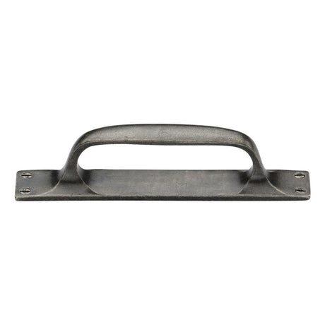 This is an image of a M.Marcus - Rustic Pewter Cabinet Pull Handle On Plate 178mm, rpw1142-178 that is available to order from T.H Wiggans Ironmongery in Kendal.